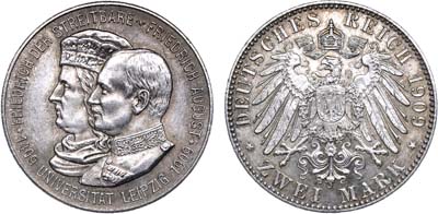 Лот №45,  Германская империя. Королевство Саксония. Король Фридрих Август III. 2 марки 1909 года.