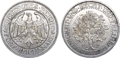Лот №55,  Германия. Веймарская республика. 5 рейхсмарок 1927 года.