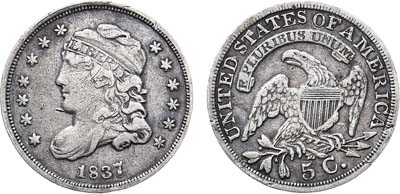 Лот №74,  США. 5 центов 1837 года.