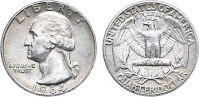 Лот №80,  США. 25 центов 1964 года.