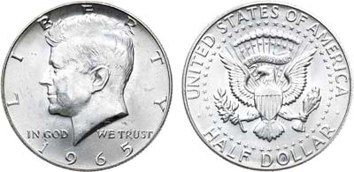 Лот №81,  США. 50 центов 1965 года.