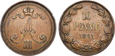 Лот №1089, 10 пенни 1891 года.