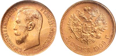 Лот №1164, 5 рублей 1909 года. АГ-(ЭБ).
