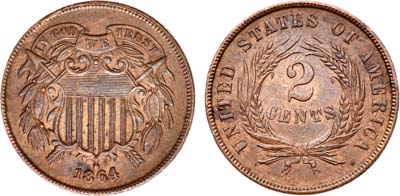 Лот №29,  США. 2 цента 1864 года.