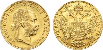 Лот №39,  Австро-Венгерская империя. Император Франц Иосиф I. Дукат 1915 года.