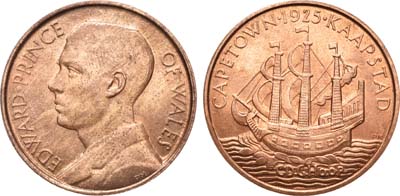 Лот №45,  ЮАР. Медаль 1925 года. Эдвард, принц Уэльский, посещает Кейптаун (Каапстад). Корабль CDG Hoop.