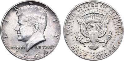 Лот №64,  США. 1/2 доллара (50 центов) 1964 года.