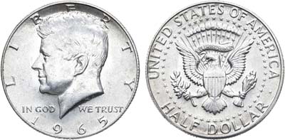 Лот №65,  США. 1/2 доллара (50 центов) 1965 года.