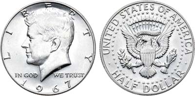 Лот №66,  США. 1/2 доллара (50 центов) 1967 года.
