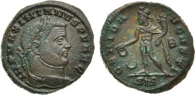 Лот №14,  Римская Империя. Император Максимин. Фоллис 300 года.