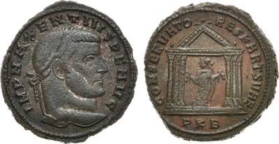 Лот №15,  Римская Империя. Император Максенций. Фоллис 307 года.
