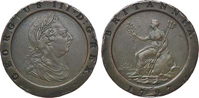 Лот №30,  Королевство Великобритания. Король Георг III. 2 пенса 1797 года.