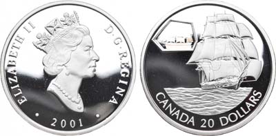 Лот №41,  Канада. 20 долларов 2001 года. 150 лет паруснику 