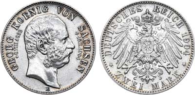 Лот №10,  Германская империя. Королевство Саксония. Король Георг. 2 марки 1904 года.