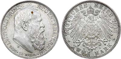 Лот №15,  Германская империя. Королевство Бавария. Принц-регент Луитпольд. 2 марки 1911 года.
