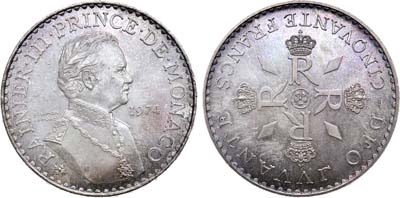 Лот №43,  Княжество Монако. Князь Ренье III 50 франков 1974 года. 50 лет правления Ренье III.
