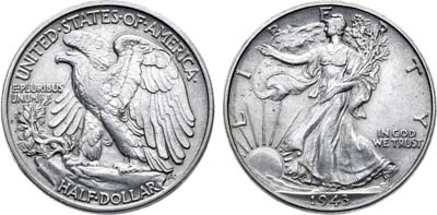 Лот №54,  США. 1/2 доллара (50 центов) 1943 года. Идущая Свобода.