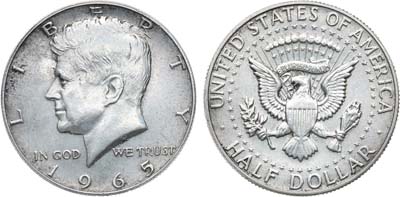 Лот №56,  США. 1/2 доллара (50 центов) 1965 года.