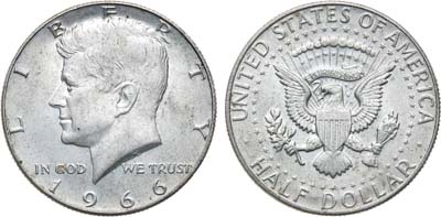 Лот №57,  США. 1/2 доллара (50 центов) 1966 года.