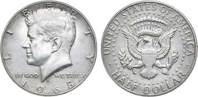 Лот №59,  США. 1/2 доллара (50 центов) 1968 года.