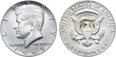 Лот №60,  США. 1/2 доллара (50 центов) 1969 года.