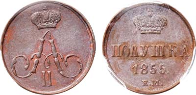 Лот №795, Полушка 1855 года. ЕМ. В слабе PCGS AU 58.