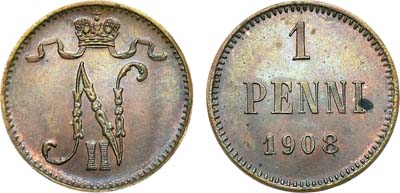 Лот №981, 1 пенни 1908 года.