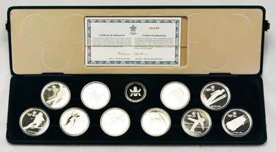 Лот №40, Набор монет из 10 монет по 20 долларов 1985-1987 гг.Зимняя Олимпиада 1988 года в Калгари.