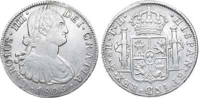 Лот №53,  Мексика. Король Карл IV. 8 реалов 1805 года..