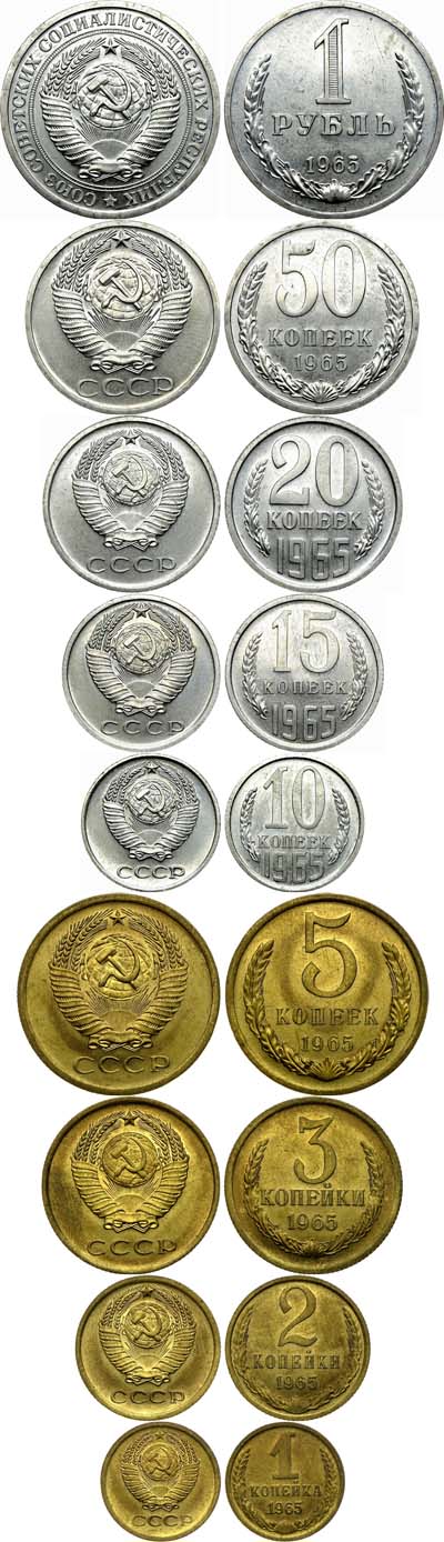 Лот №707, Годовой набор монет улучшенного качества Государственного Банка СССР 1965 года.