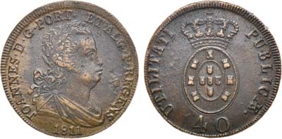 Лот №101,  Королевство Португалия. Король Жуан VI. 40 рейс 1811 года.