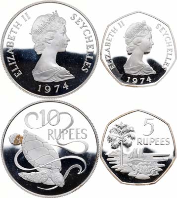 Лот №106, Набор 1974 года. из 2 монет Сейшельских островов.