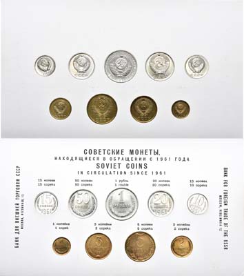 Лот №1076, Годовой набор монет 1961 года. Банка внешней торговли СССР «Советские монеты, находящиеся в обращении с 1961 года».