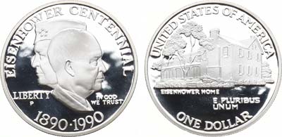 Лот №109,  США. 1 доллар 1990 года. 100 лет со дня рождения Эйзенхауэра.