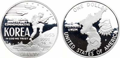Лот №110,  США. 1 доллар 1991 года. 38 лет Корейской войне.