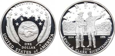 Лот №112,  США. 1 доллар 2004 года. 200 лет Экспедиция Льюиса и Кларка.