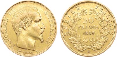 Лот №124,  Франция. Вторая империя. Император Наполеон III. 20 франков 1859 года.