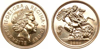 Лот №26,  Великобритания. Королевство. Королева Елизавета II. Соверен 2004 года.