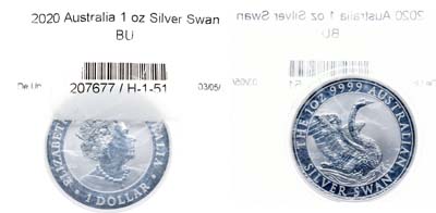Лот №4,  Австралия 1 доллар 2020 года.  Серебряный лебедь (Siever Swan).