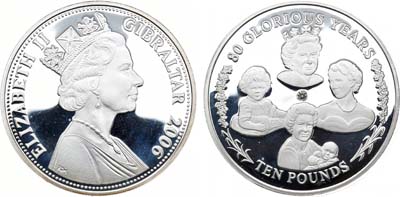 Лот №53,  Гибралтар. 10 фунтов 2006 года. 80 лет со дня рождения Королевы Елизаветы II.