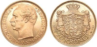 Лот №54,  Дания. Королевство. Король Фредерик VIII. 20 крон 1912 года.