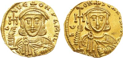 Лот №11,  Византийская Империя. Императоры Константин V и Лев III. Солид 741 года.