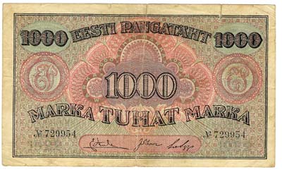 Лот №1375,  Эстонская Республика. Банковый билет 1000 марок (1922) года.