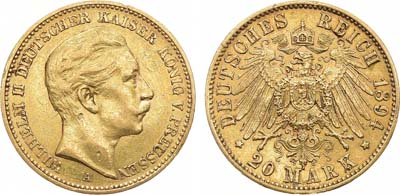 Лот №26,  Германская Империя. Королевство Пруссия. Король Вильгельм II. 20 марок 1894 года.
