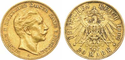 Лот №27,  Германская Империя. Королевство Пруссия. Король Вильгельм II. 20 марок 1902 года.