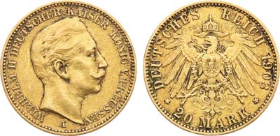 Лот №28,  Германская Империя. Королевство Пруссия. Король Вильгельм II. 20 марок 1903 года.