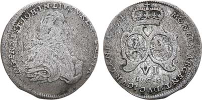 Лот №365, 6 грошей 1764 года. Курляндия и Семигалия. Герцогство. Герцог Пётр Бирон. 6 грошей 1764 года (I.C.S.).
