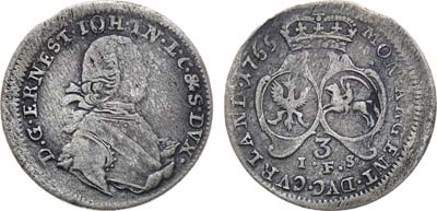Лот №367, 3 гроша 1764 года. Курляндия и Семигалия. Герцогство. Герцог Пётр Бирон. 3 гроша 1764 года (I.F.S.).