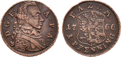 Лот №386, 1 пфеннинг 1766 года. Анхальт-Цербст. Княжество. Герцог Фридрих Август Анхальт-Цербстский (брат Екатерины II). 1 пфенниг 1766 года.