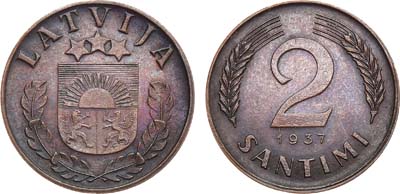 Лот №55,  Латвия. Первая республика. 2 сантима 1937 года.